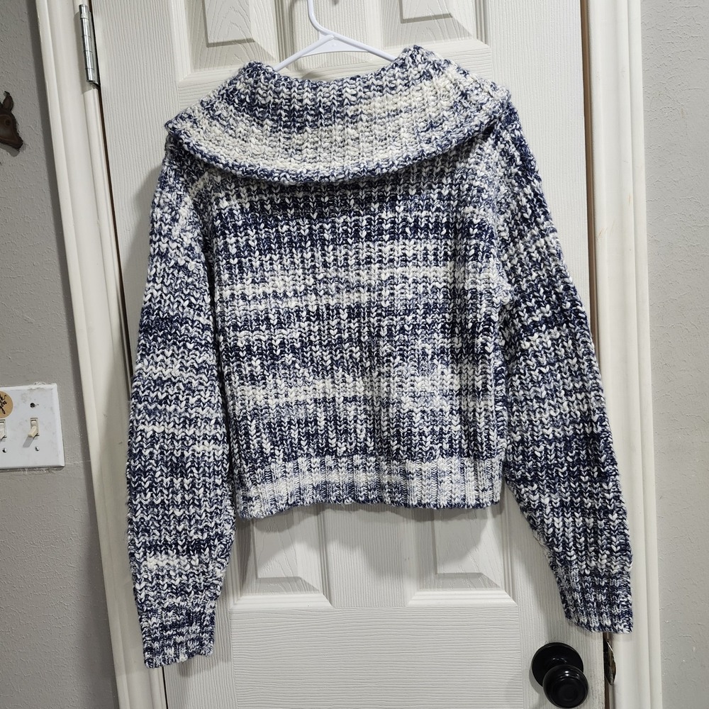 Sundance Women's Chunky Knit Zip Up Sweater Blue White Marled Collared Size S - Picture 12 of 15